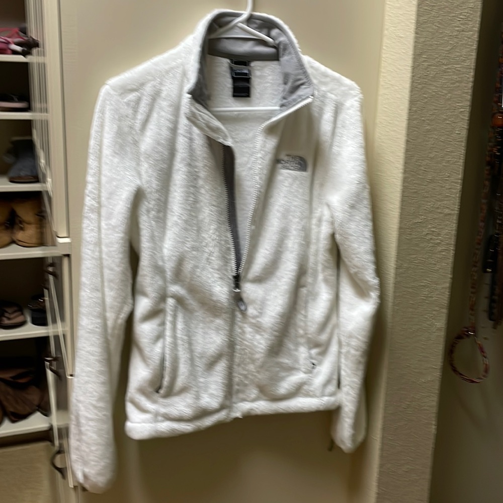White North Face fleece full zip jacket in X small.